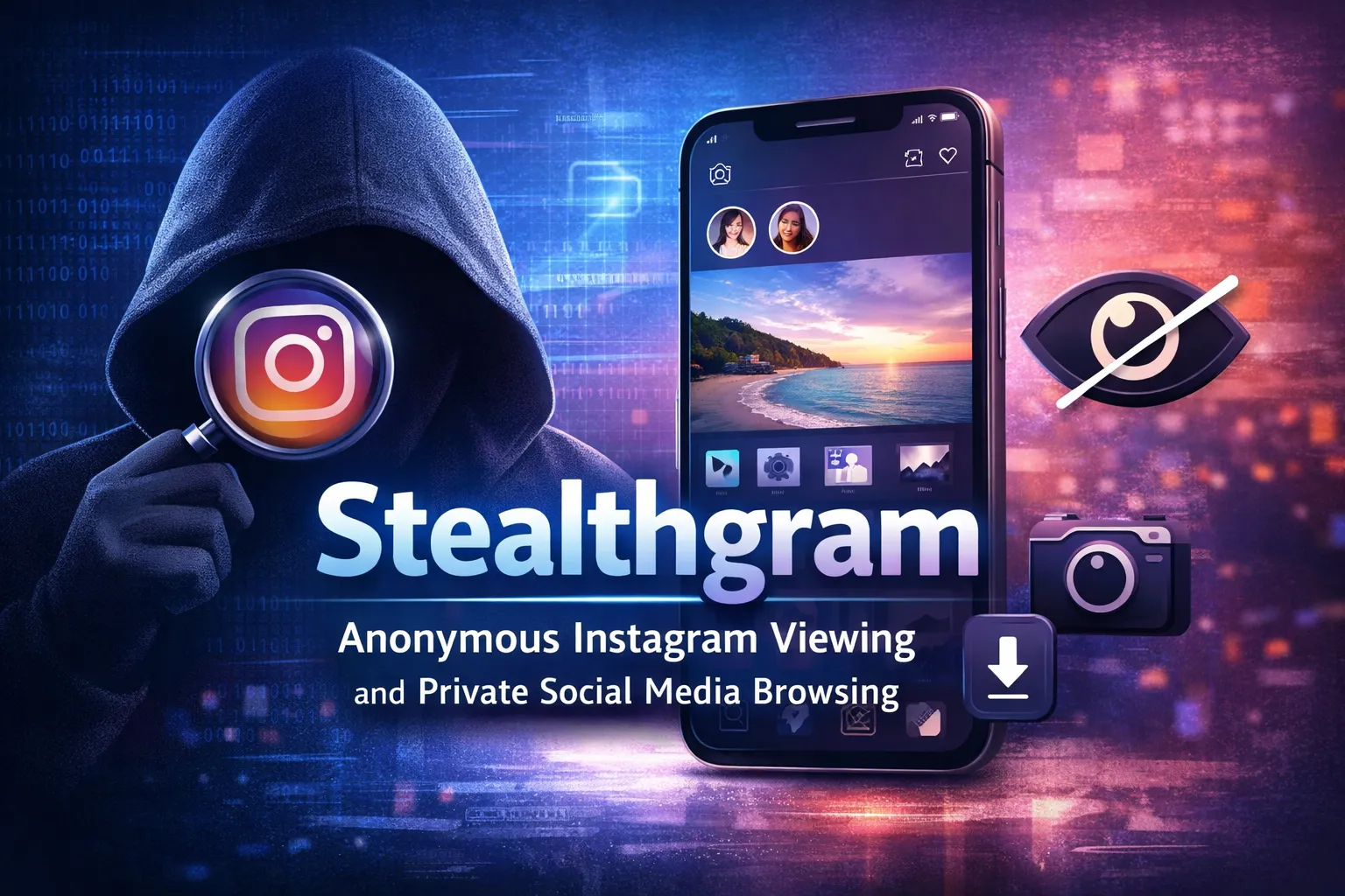 Stealthgram anonymous Instagram viewer concept showing private social media browsing on a smartphone
