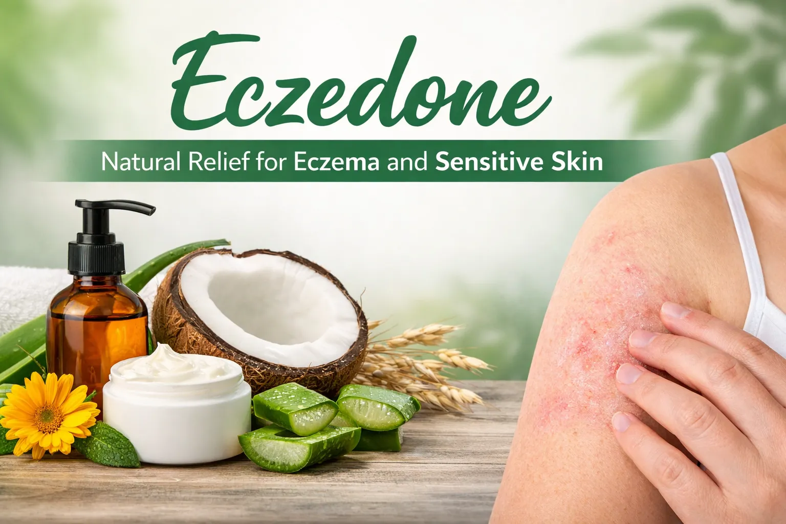 Eczedone skincare concept with natural ingredients for eczema and sensitive skin relief